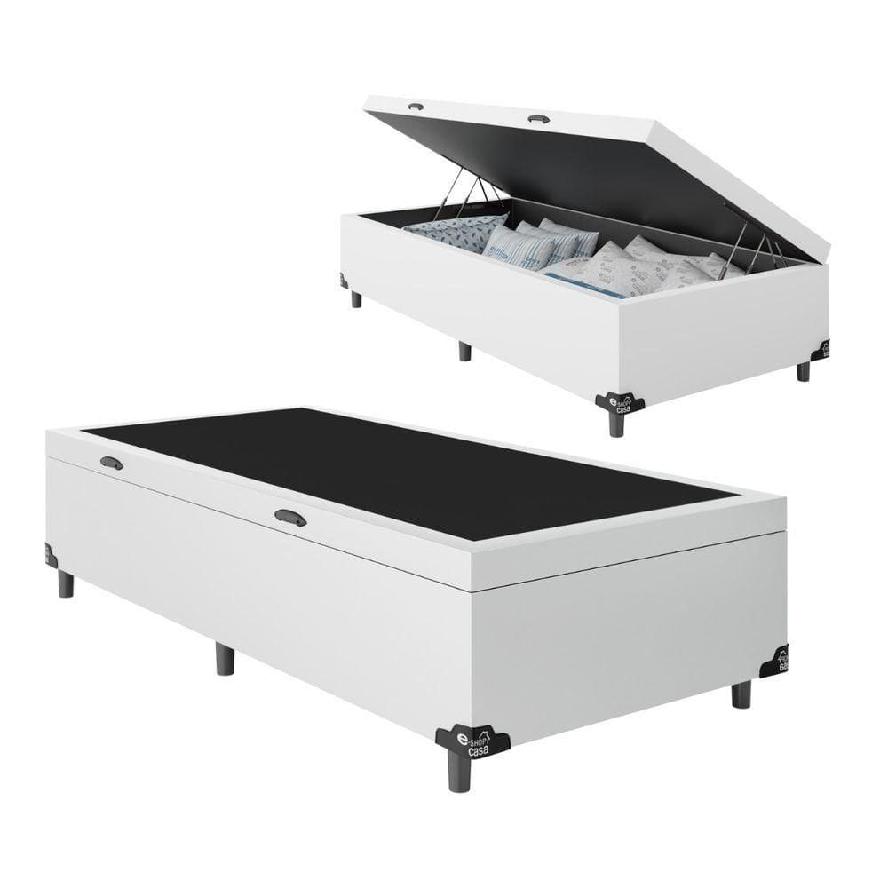 Cama Box Baú Solteiro Suede Branco 42x88