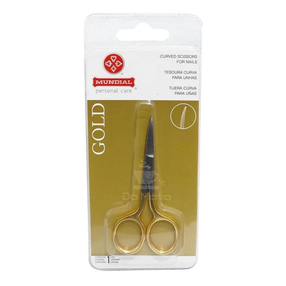 Tesoura Tesourinha Ponta Curva Gold Unhas Cílios Sobrancelha