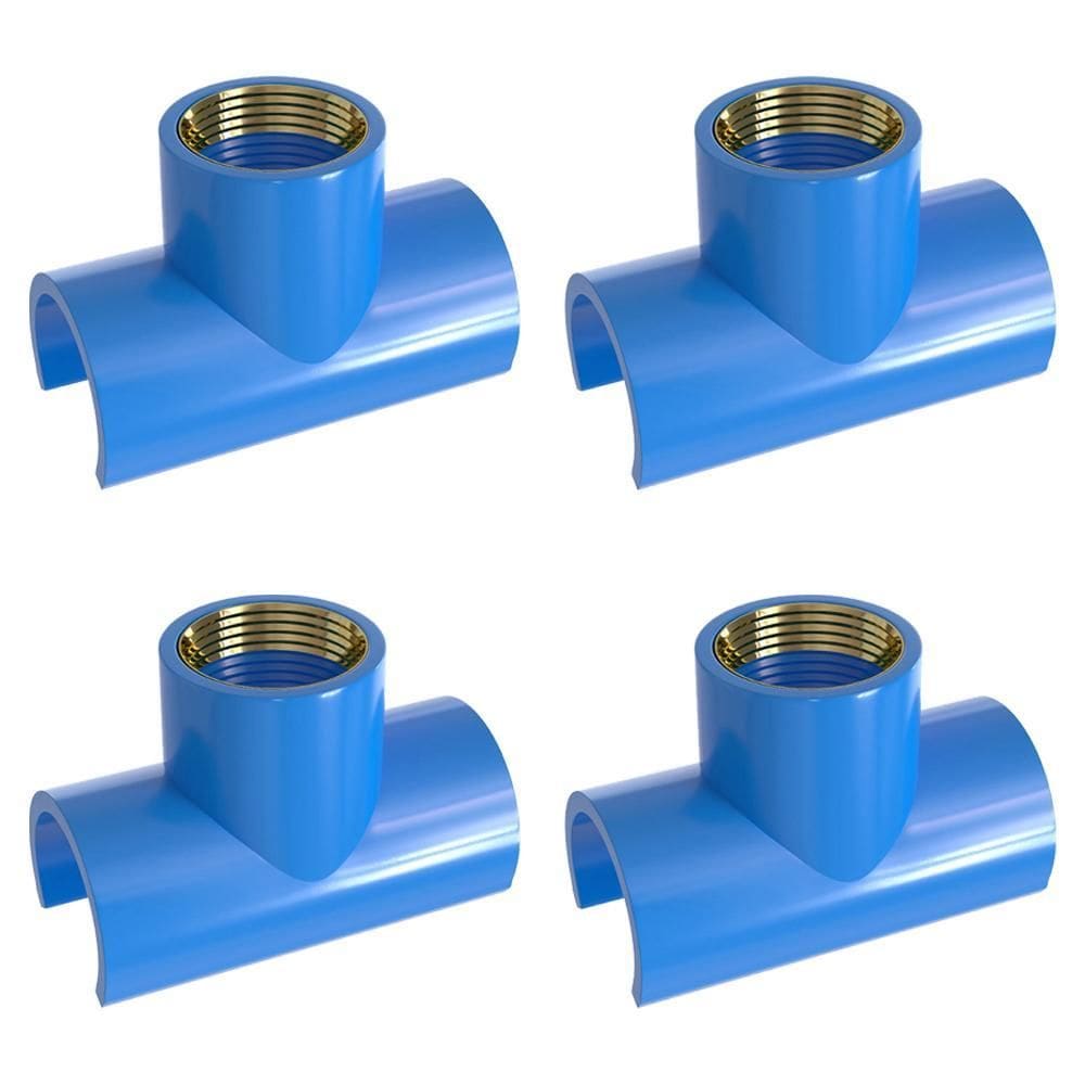 Kit 4 Tapa Furo Tee Pvc/Latão Rosca 25Mm X 3/4 Azul Estrela