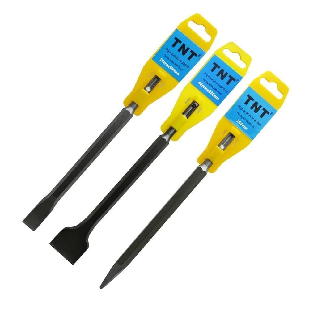 2X Kit 3 Pçs Talhadeiras E Ponteiro Sds Plus 250Mm P/Martele