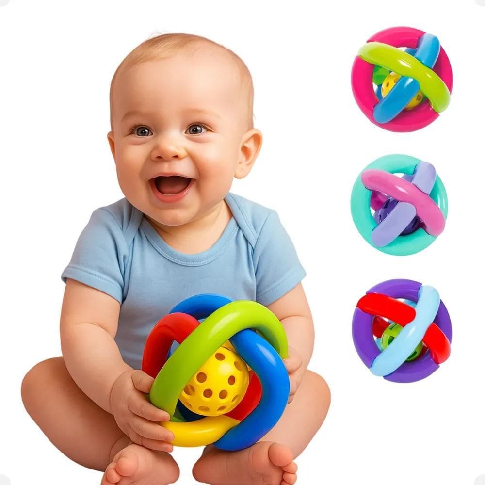 2X Bola Com Chocalho Macia Para Bebê Interativa Mordedor
