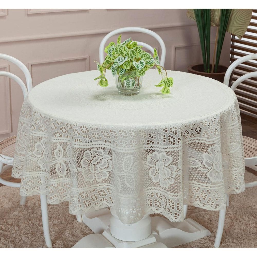 Toalha De Mesa De Renda Redonda 1,50M Floral Palha