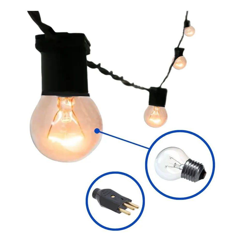 2X Varal De Luzes Festão 20 Mts Com 20 Lâmpadas Inclusas