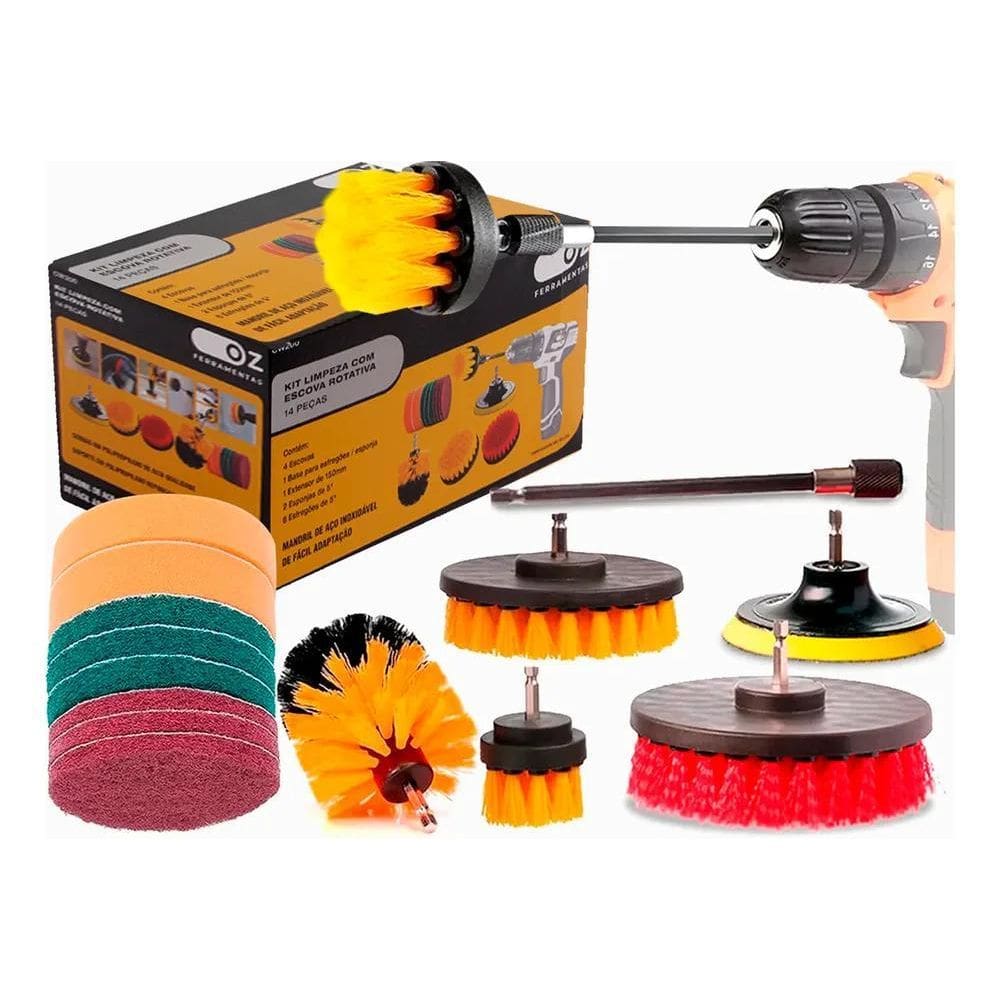 2X Kit 14 Escovas Rotativa Giratoria Limpeza Encaixa Uso Fur