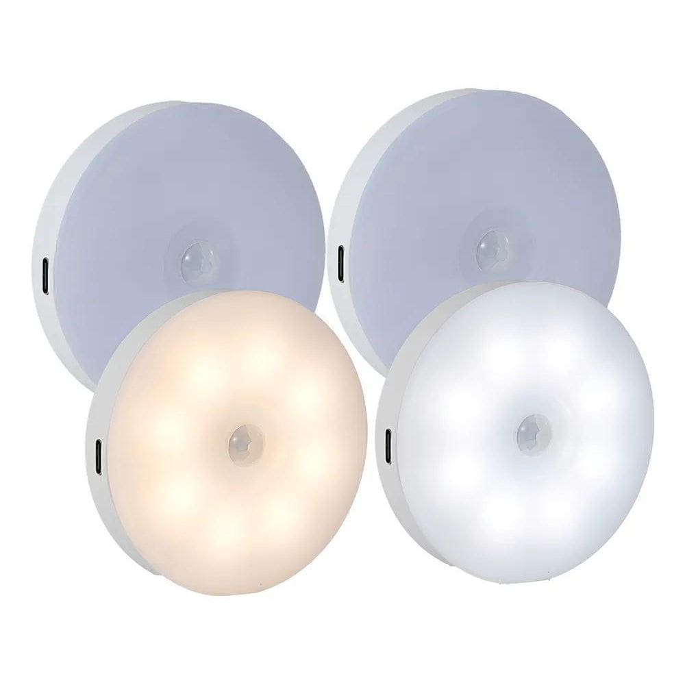 2X 4 Pçs Usb Recarregáveis Luz Led Redonda Luminárias Sensor