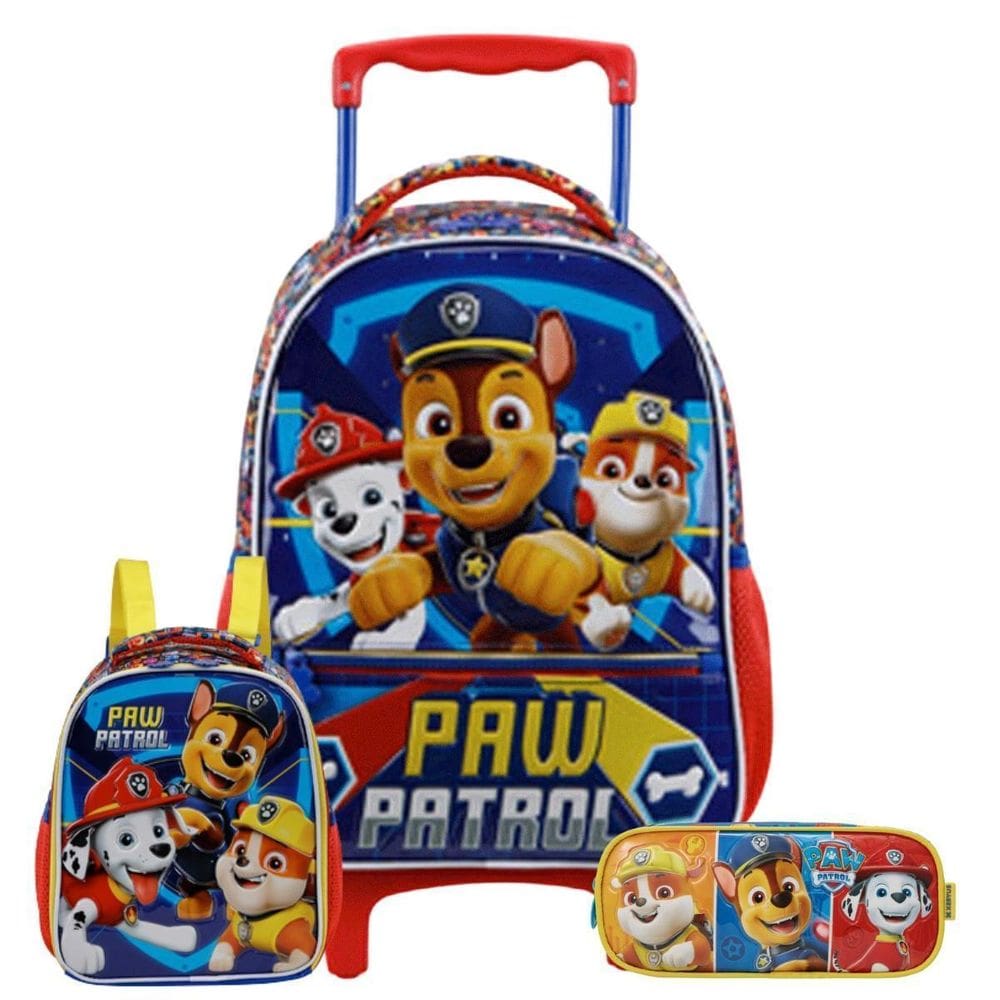 Kit Mochila Patrulha Canina Turma 16 Rodas Lancheira Estojo