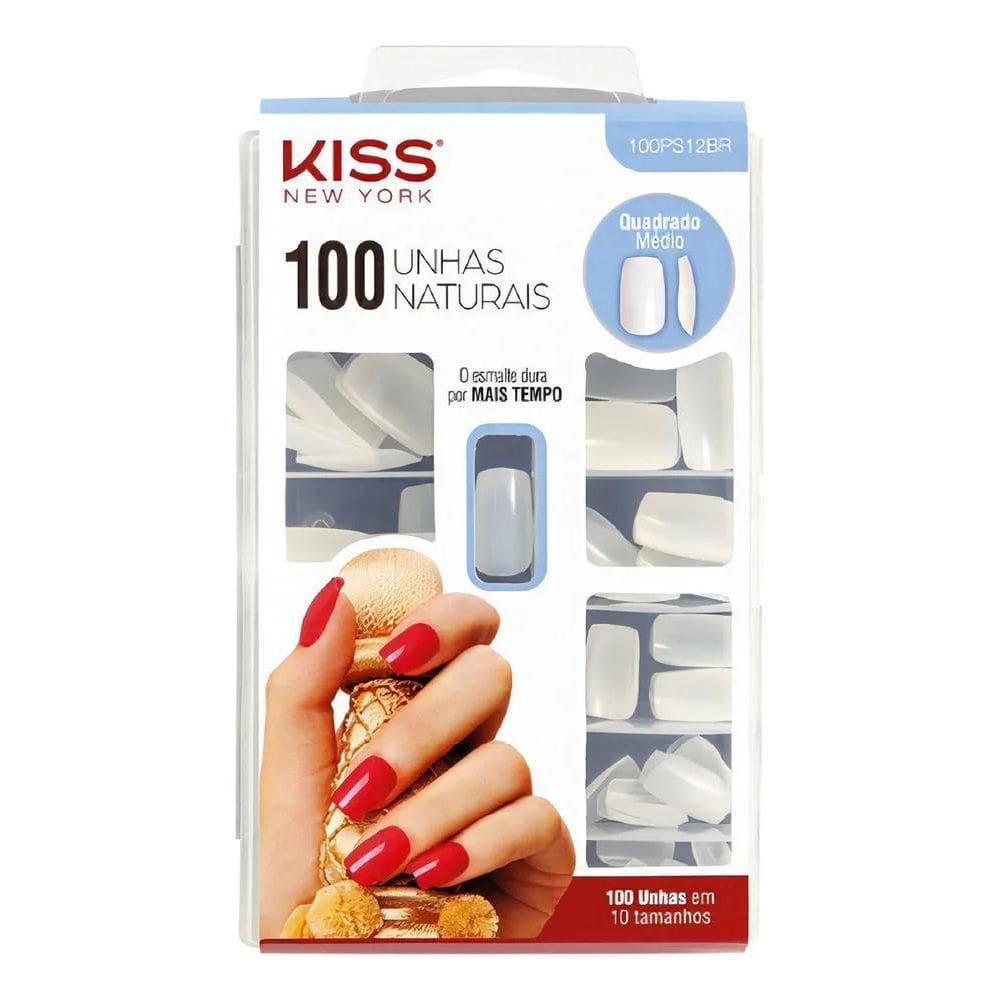 Unhas Postiças Kiss New York Quadrado Médio 100 Unhas