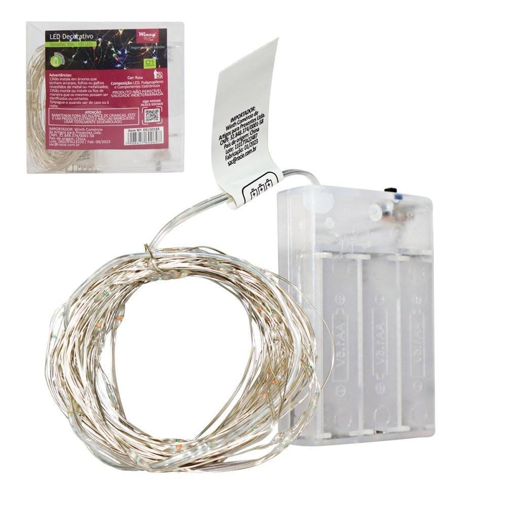 Fio De Fada Led Decoração Cordão De Luz 10 Metros - Rosa