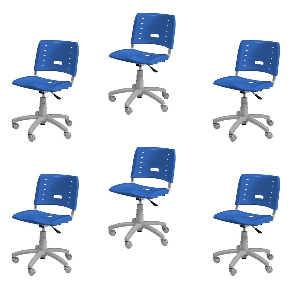 Conjunto 6 Cadeiras de Escritório Base Giratória Elo Azul