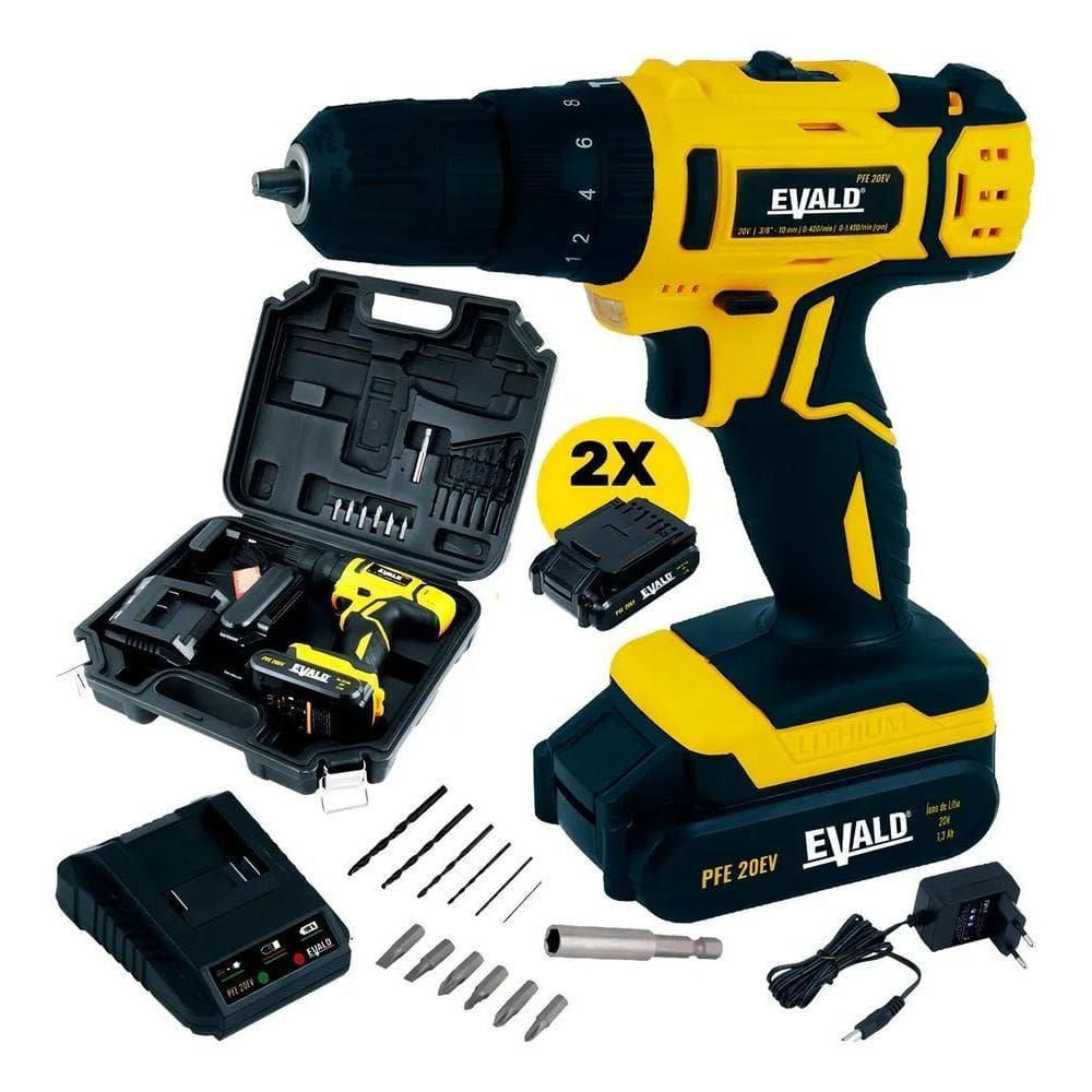 Parafusadeira Furadeira Impacto Pfe20Ev Maleta Kit Evald Pfe