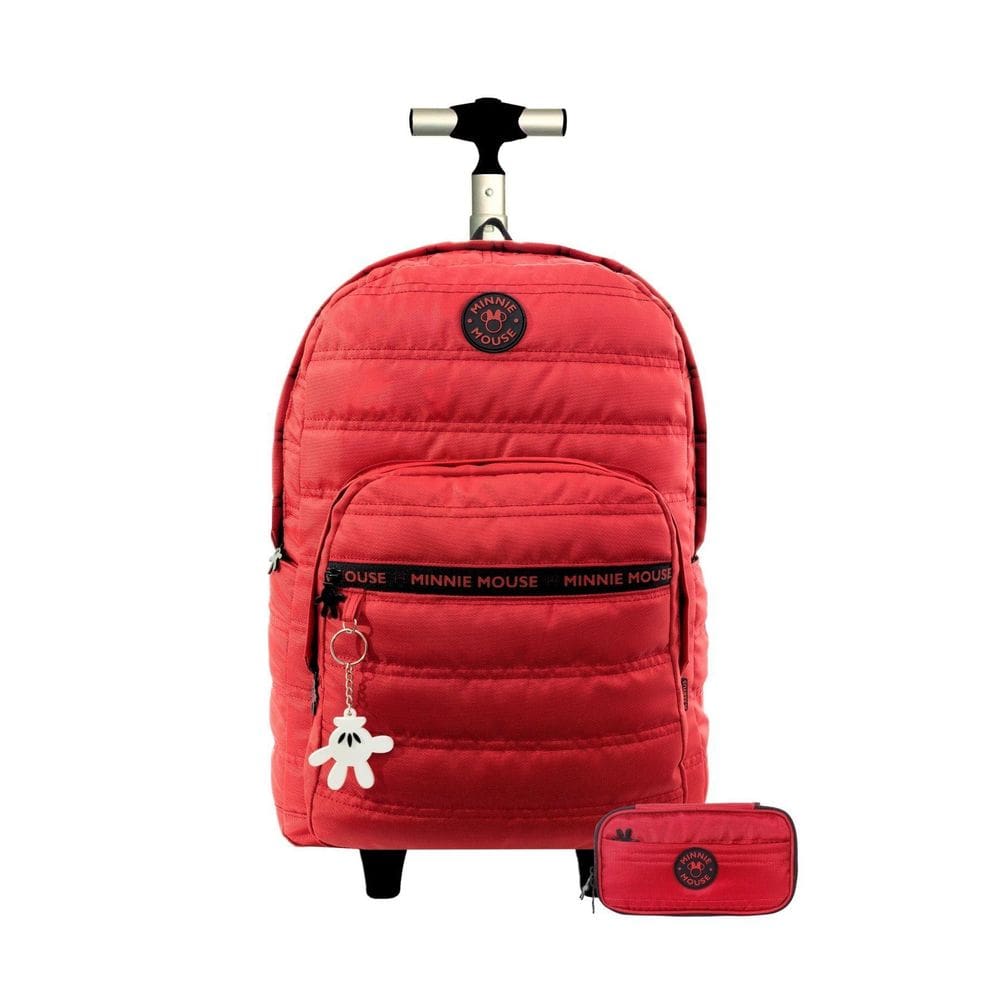 Kit Escolar Mochila Com Rodas + Estojo Multi Vermelho Minnie