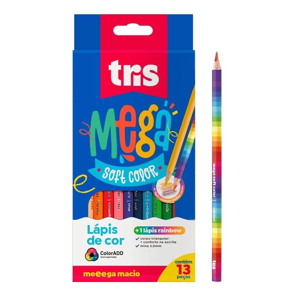 Lápis De Cor Tris Mega Soft Color 12 Cores +Lapis Rainbow