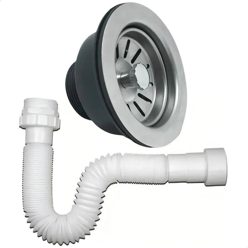 2X Válvula Americana Inox 3. 1/2 + Sifão Flexível Branco 70C