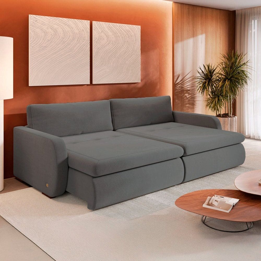 Sofá Retrátil e Reclinável 4 Lugares 200cm Sunset Cinza