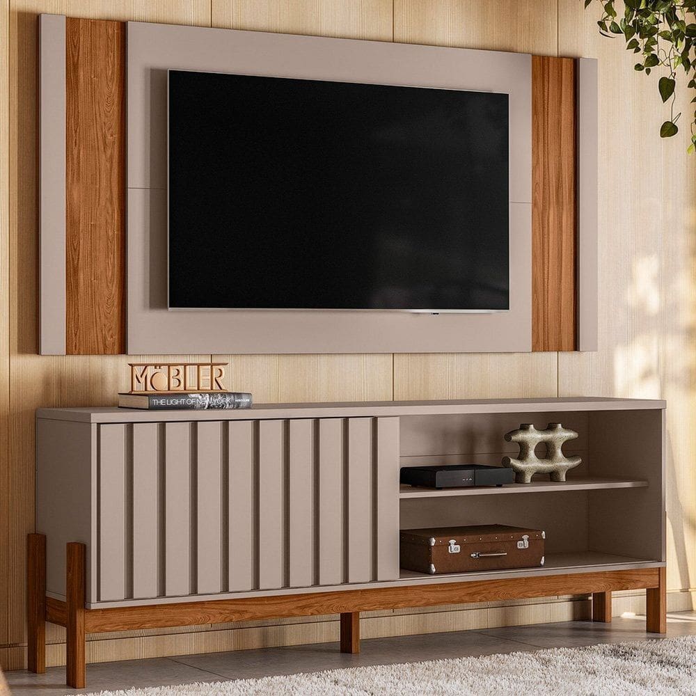 Rack com Painel para Tv até 65 Polegadas New Aurora Grigio Fosco/Cinamomo Mel