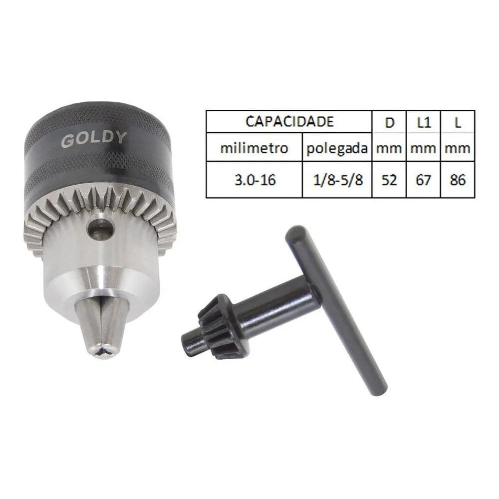 2X Mandril Cônico Com Chave 5/8 3-16Mm B16 Goldy