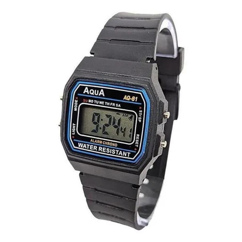 Relógio Retro Digital De Pulso Aqua Aq-81 Correia Preto Bise