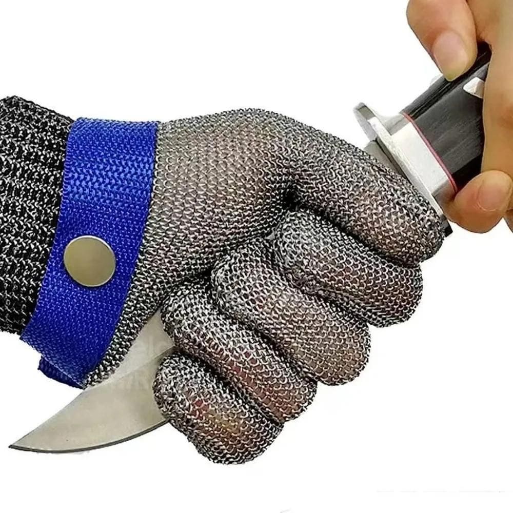 2X Luva De Açougueiro Fios De Aço Inox Anti Corte Alta Prote