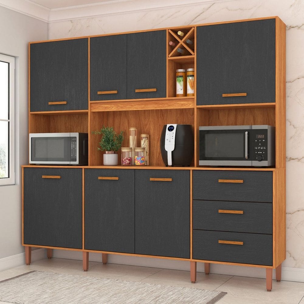 Cozinha Compacta 7 Portas 3 Gavetas Modena Cinamomo/Grafite