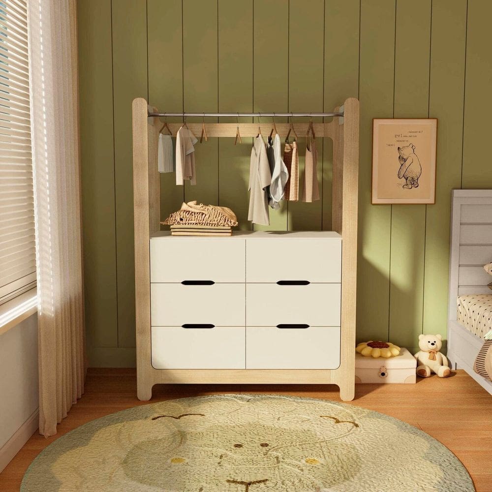 Guarda-roupa Closet Infantil com 6 Gavetas e Cabideiro 100% Mdf Olívia Off White / Carvalho