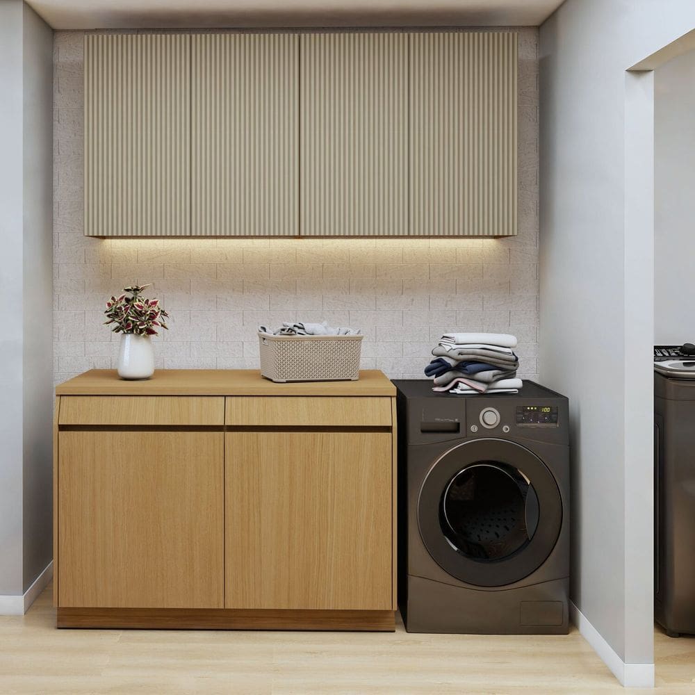 Lavanderia Modulada 3 Peças 6 Portas 2 Gavetas com Rodapé Carvalho/Greige