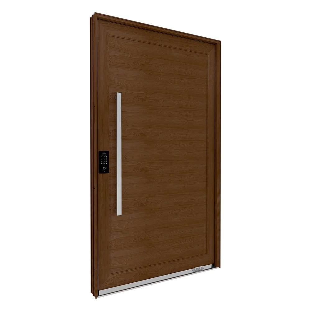 Porta de Alumínio Pivotante com Puxador de 1m Fechadura Digital 225cm X 130cm Lucasa Eccellente Marrom