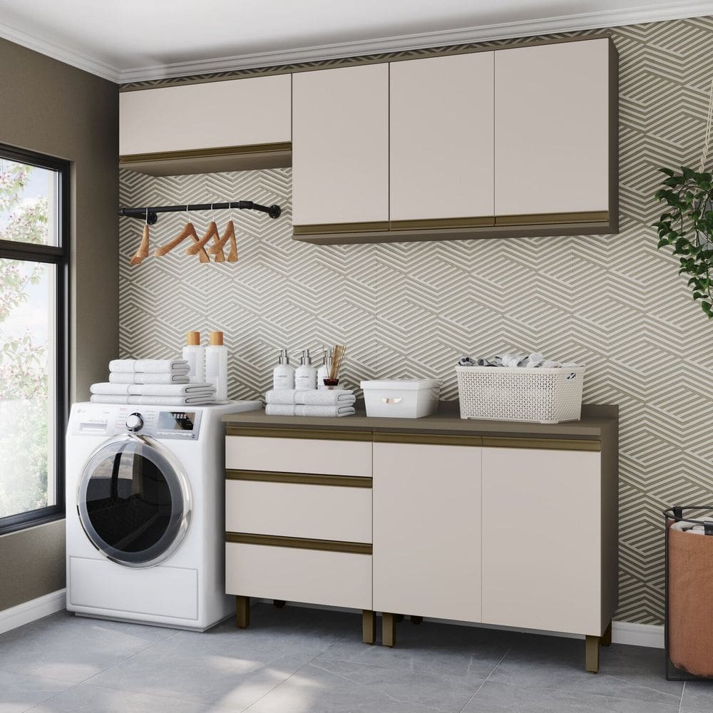 Lavanderia Modulada 4 Peças com Tampo Connect Duna/Cristal