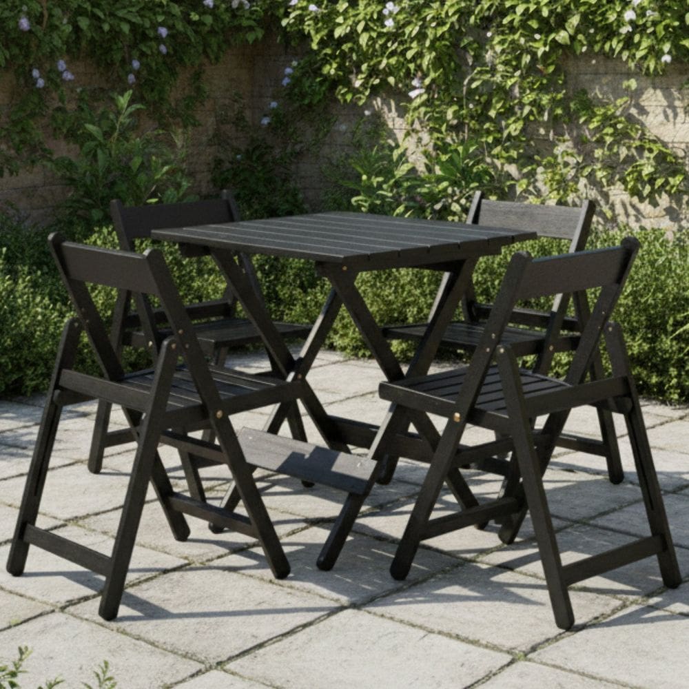 Conjunto de Mesa 70x70cm e 4 Cadeiras Dobráveis Preto
