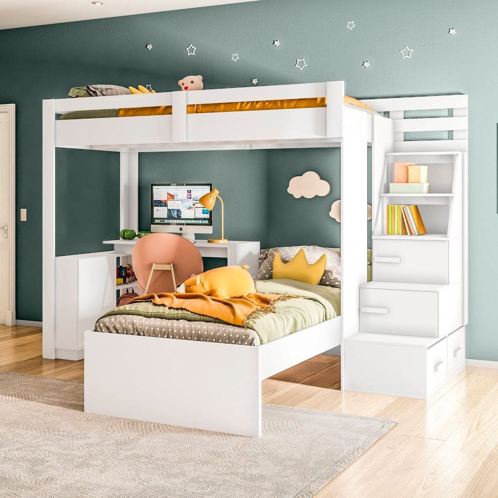 Beliche Office Infantil Juvenil com Escrivaninha Moon Yescasa Branco