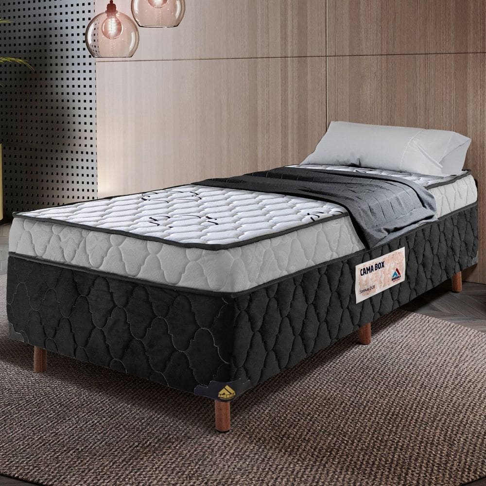 Cama Box Solteiro Espuma D-28 100% Poliéster 88x55cm Sonnus Branco / Preto Fosco