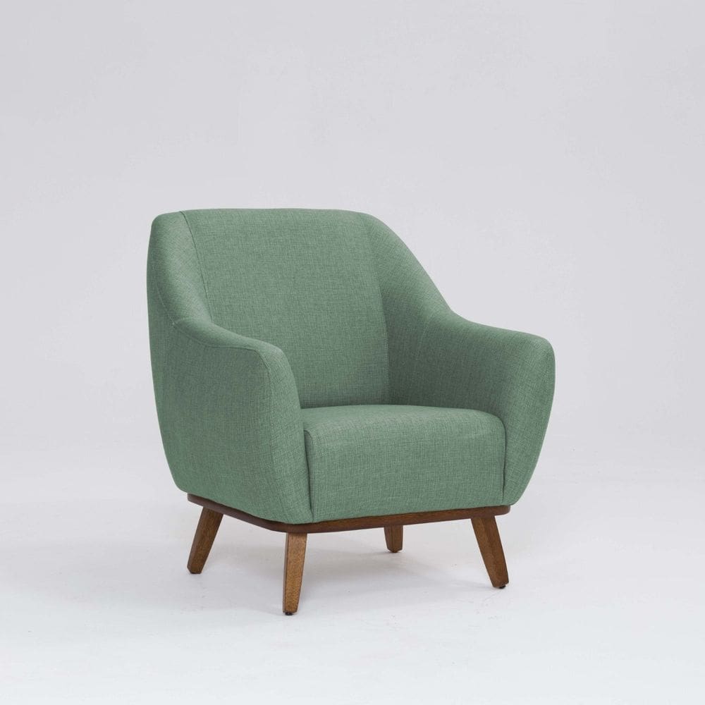 Poltrona Tecido Linho Base Madeira Paloma Mescla Verde Salvia