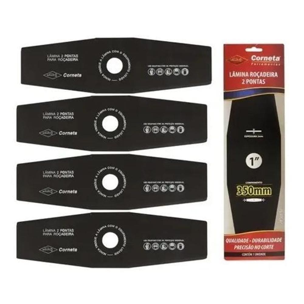 2X 5 Facas Lâmina Roçadeira 2 Pontas 350Mm Furo 1Pol 25,4Mm