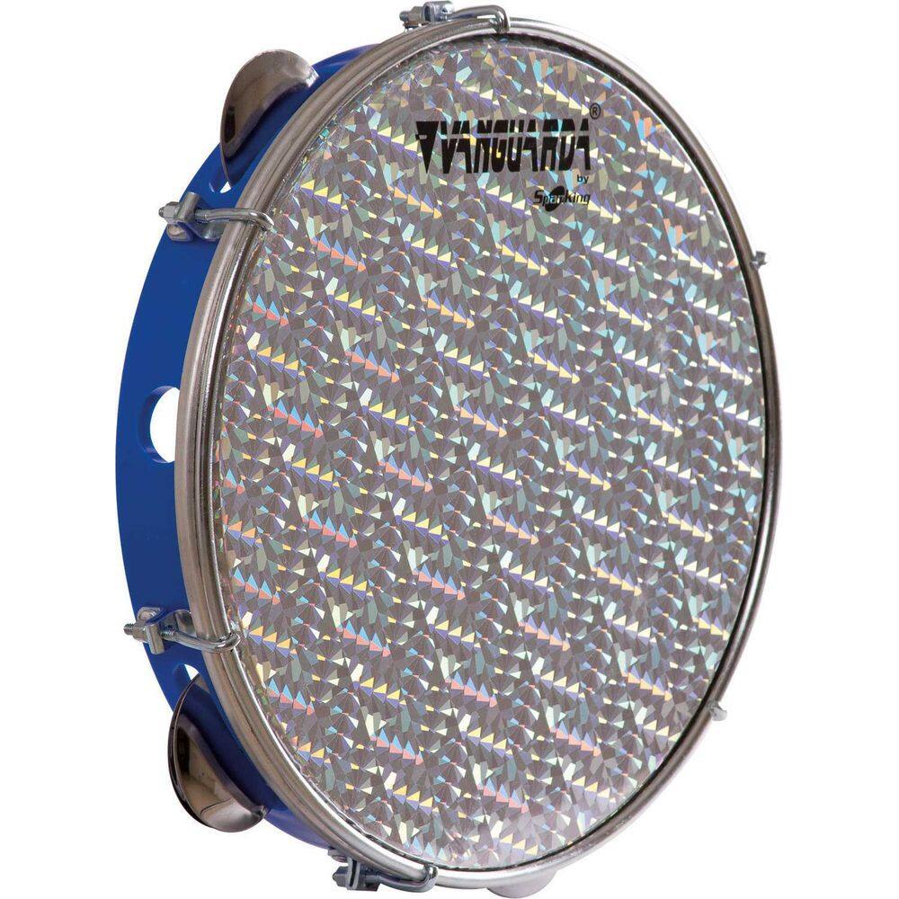 Pandeiro Azul 10`` Pele Holográfica Prata Vanguarda