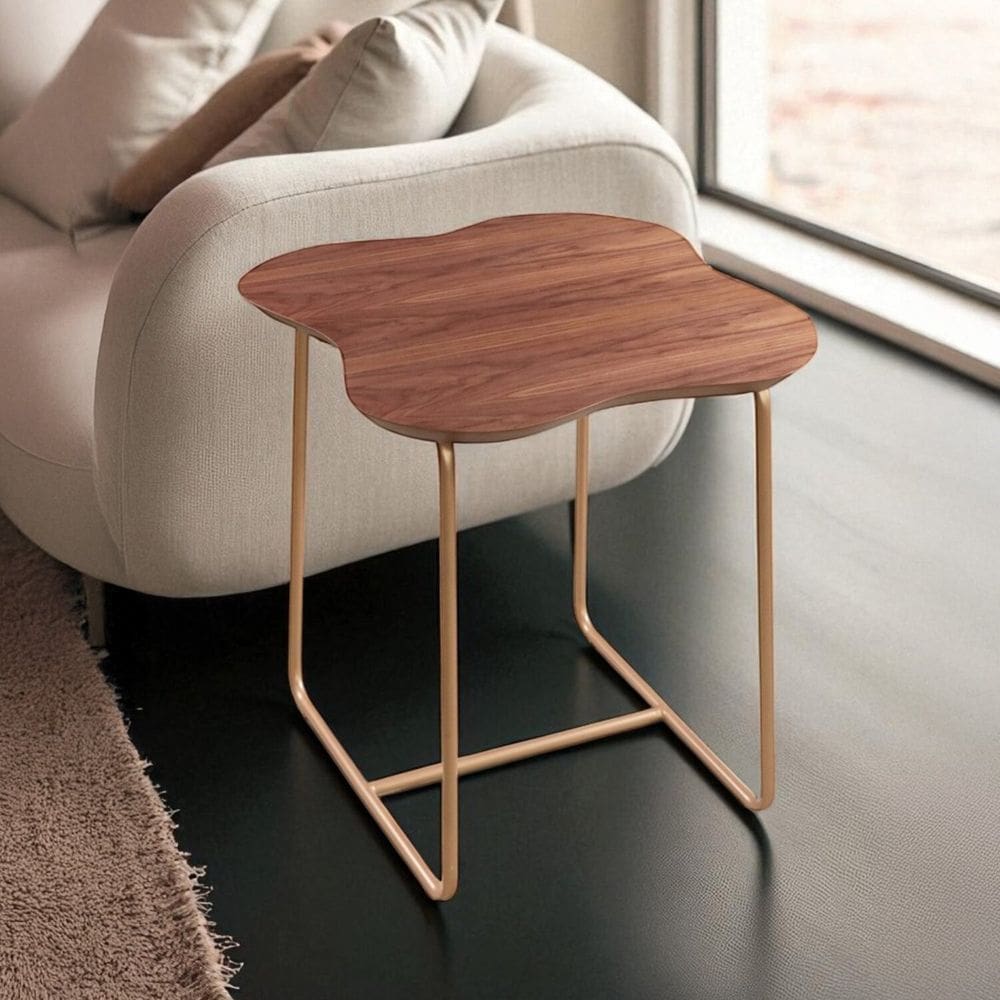 Mesa para Sala de Estar Lateral Aura Lamina Nogueira/Metálico Ouro