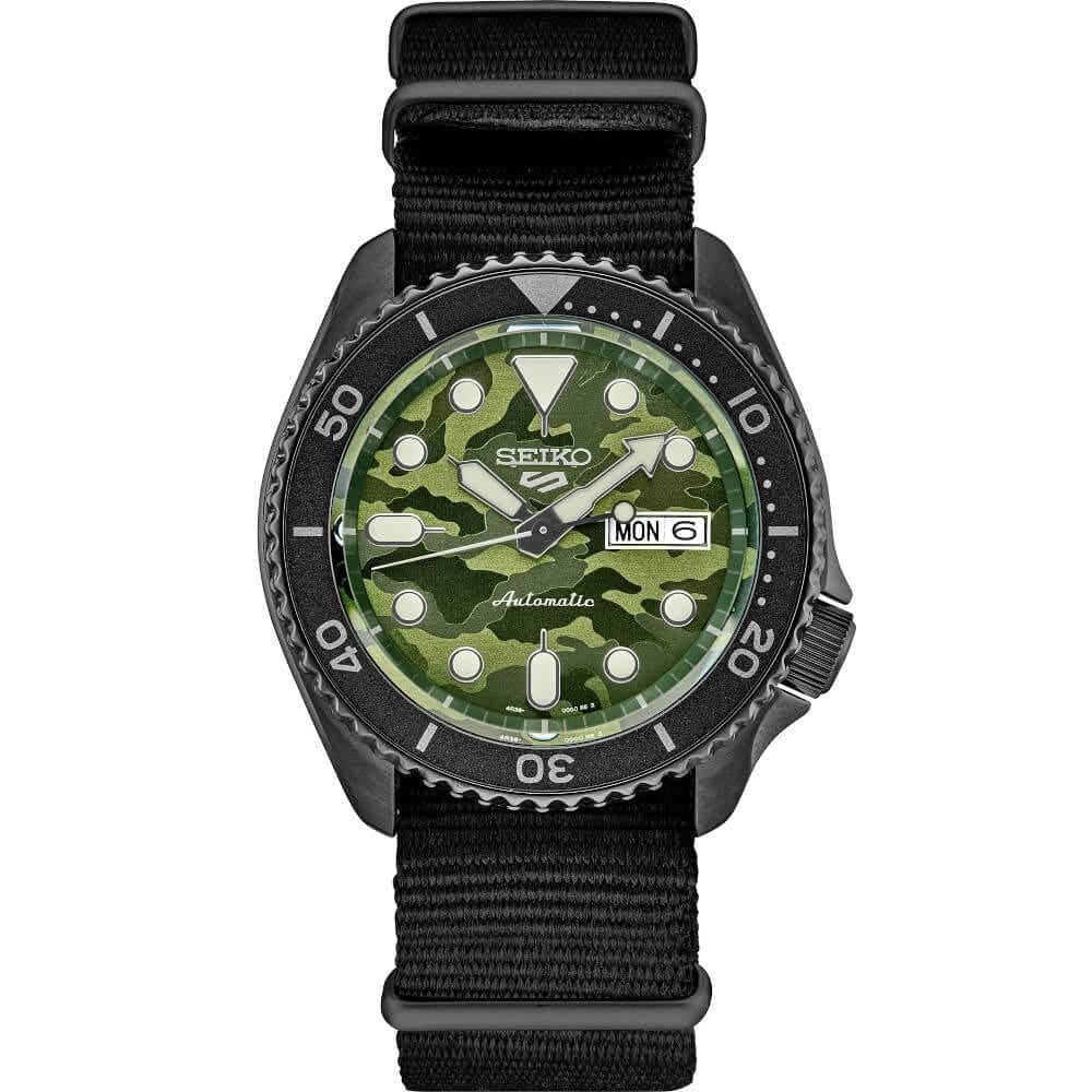 Relógio SEIKO 5 Sports SRPJ37 para homens automático preto de nylon
