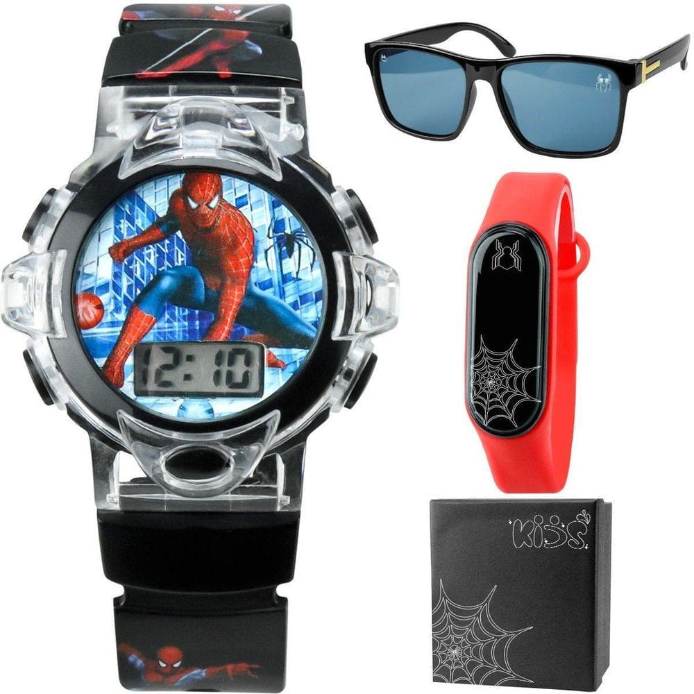 Relogio Homem Aranha Digital Infantil + Caixa + Oculos Sol