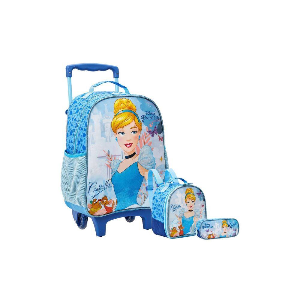 Kit Mochila De Rodinha+Lancheira+Estojo Cinderela