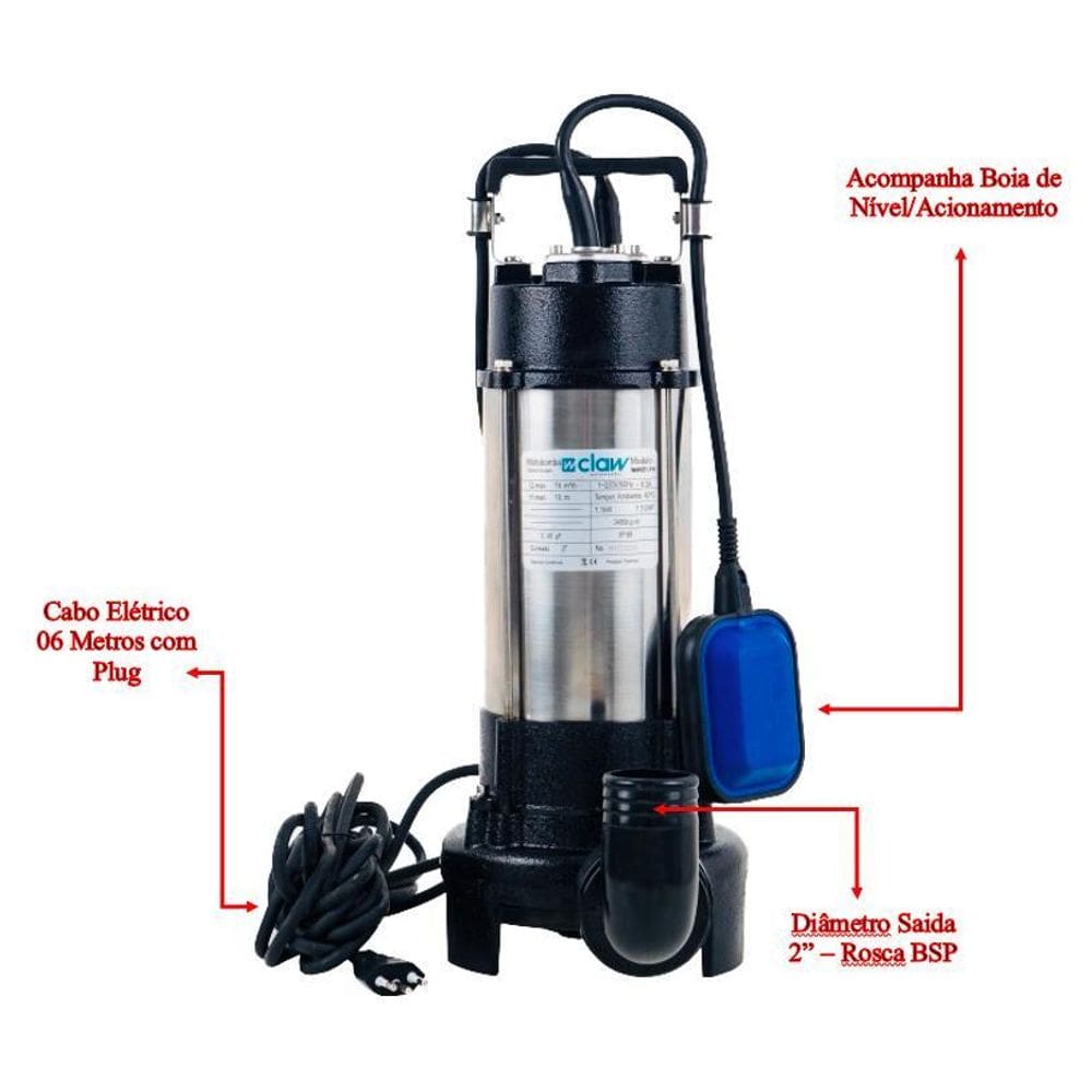 Bomba Drenagem Limpa Fossa Esgoto Com Triturador Claw 2,1Cv