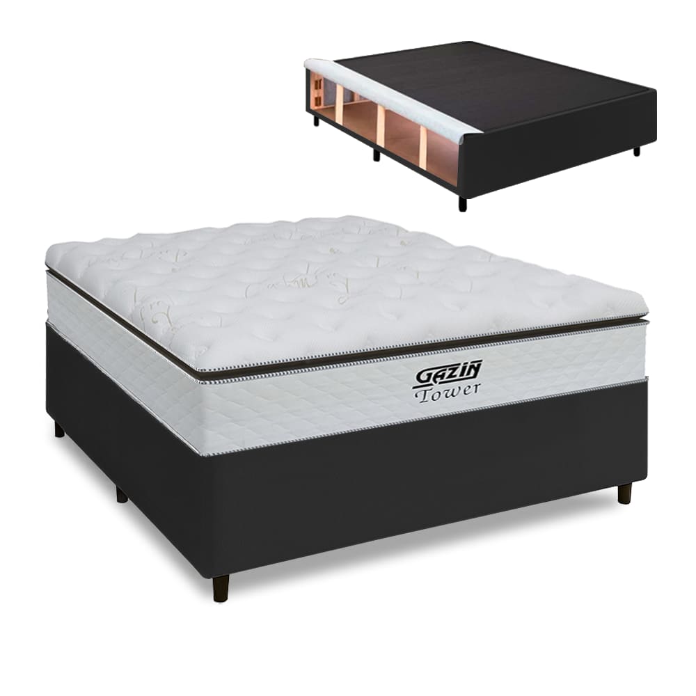 Cama Box Baú Queen Gazin Colchão com Molas Ensacadas 158x198x78cm Tower