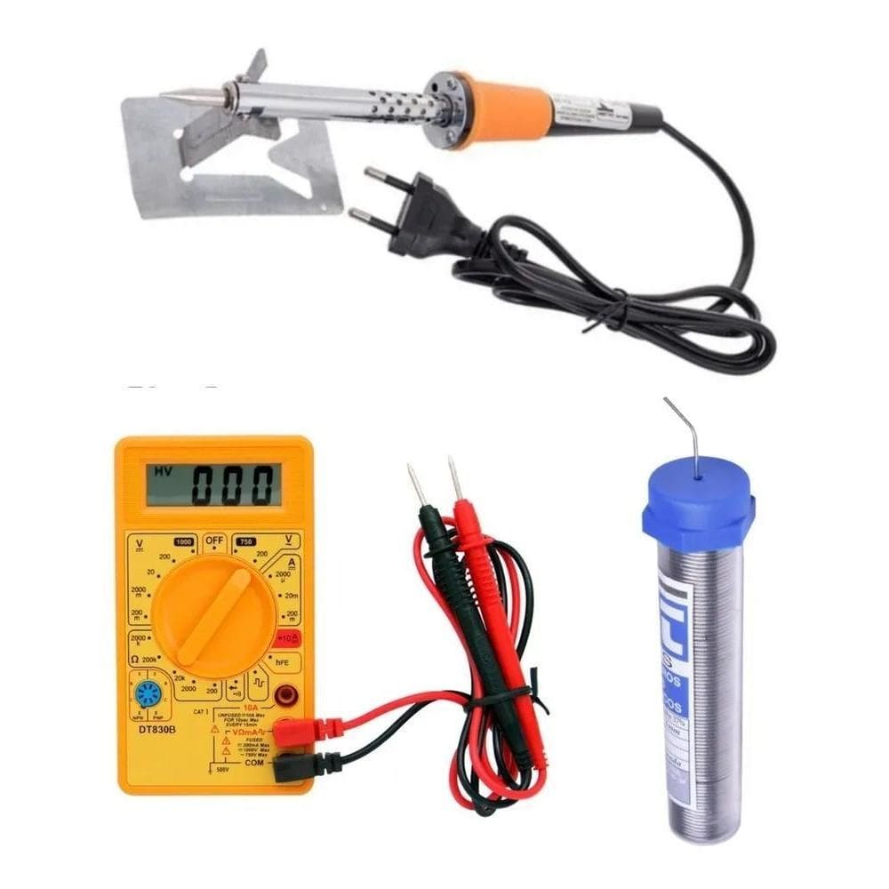 2X Kit Ferro De Solda 60W Com Estanho Suporte E Multimetro