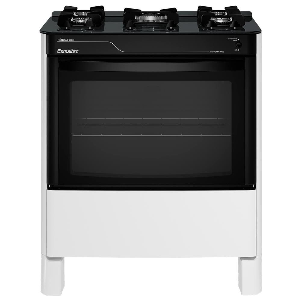 Fogão a Gás Mesa de Vidro  Limpa Fácil e Acendimento Automático Esmaltec Pérola Glass 5 Bocas Branco