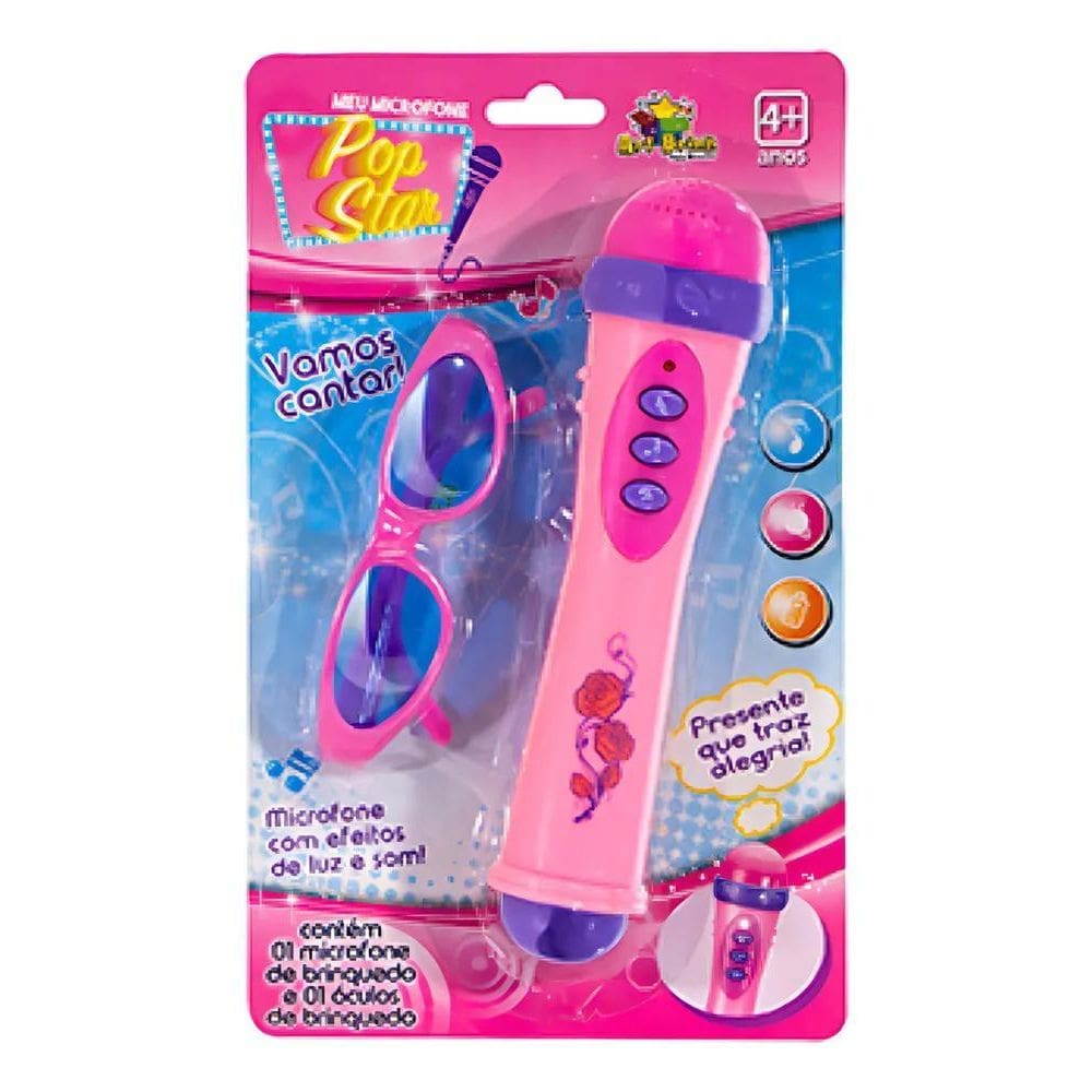 2X Art Brink Microfone Infantil Com Óculos Luz E Som Menina