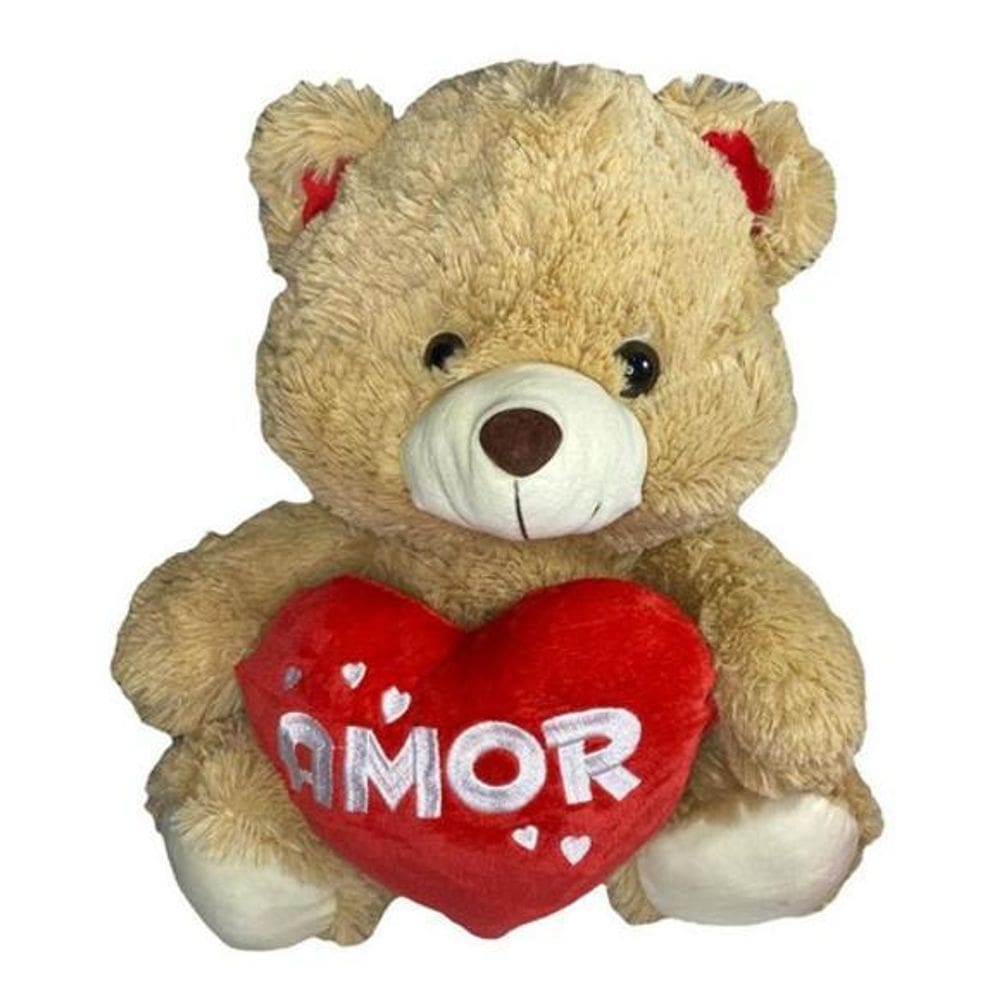 Ursinho Urso De Pelúcia Grande C/Coração - Marrom Fd5051