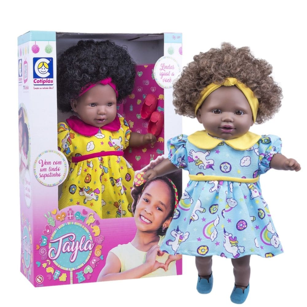 Boneca Negra Bebê Tayla 48cm Vestido Cotiplas 2281
