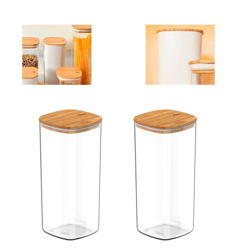 Kit Com 2 Potes Herméticos Keep 1,5L Com Tampa De Bambu
