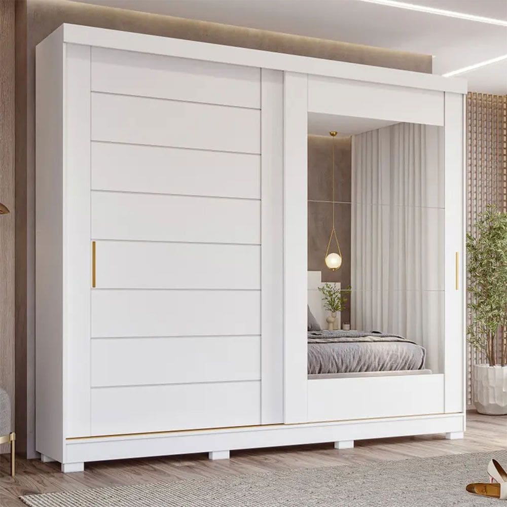 Guarda-Roupa Casal 2 Portas Correr 8 Gavetas MDF Espelho Florença Panan