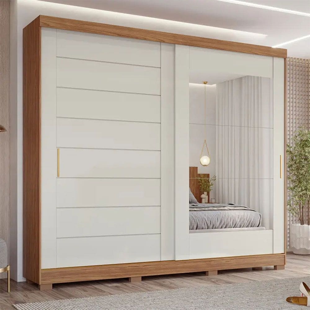 Guarda-Roupa Casal 2 Portas Correr 8 Gavetas MDF Espelho Florença Panan