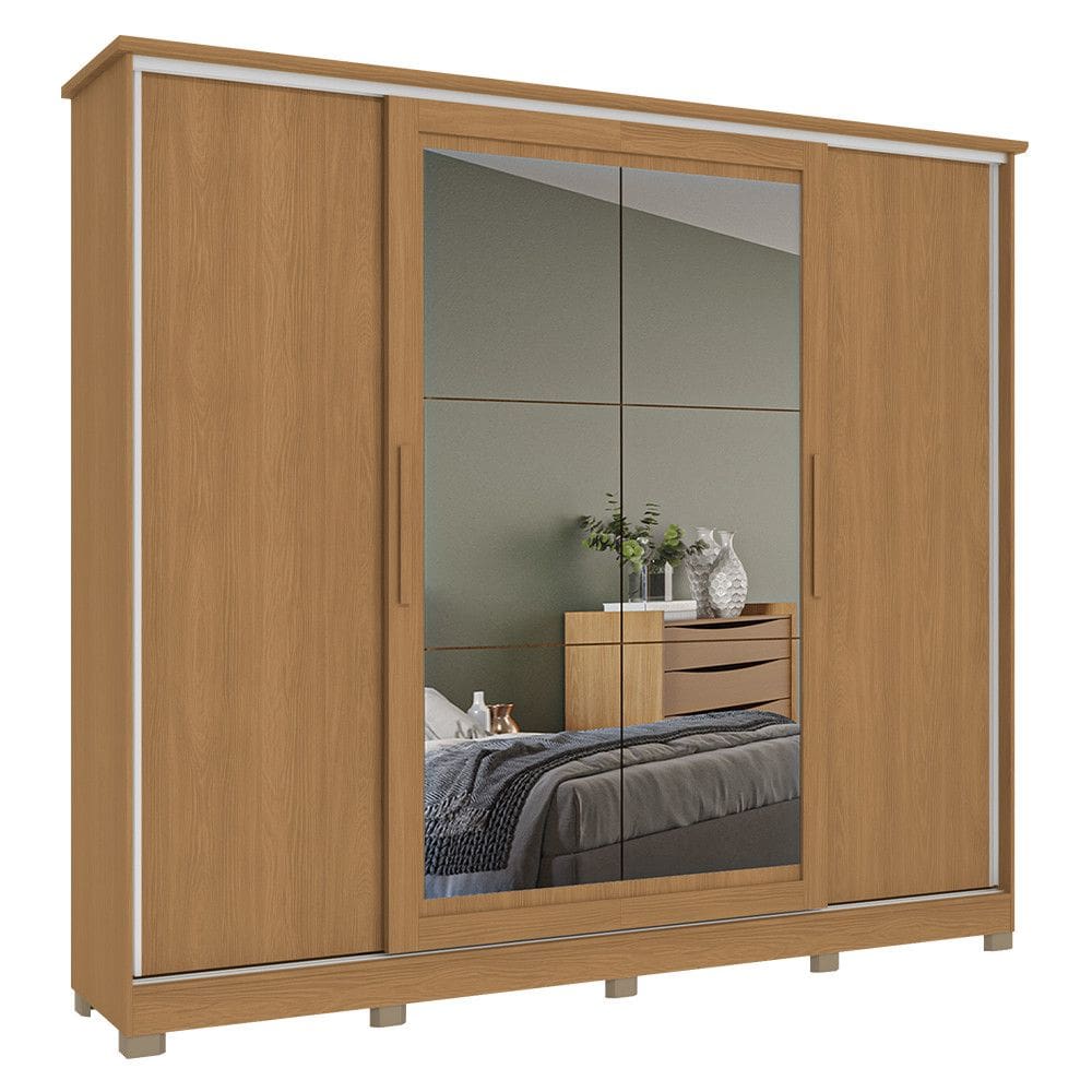 Guarda-Roupa Casal 4 Portas de Correr 4 Gavetas Espelho Ambar Flex Kappesberg