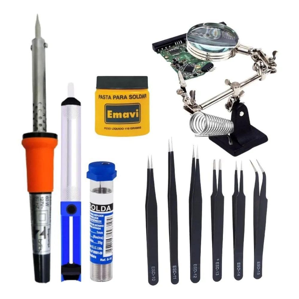 Kit Ferramentas Eletrônica Completo Profissional Solda 11 Pc