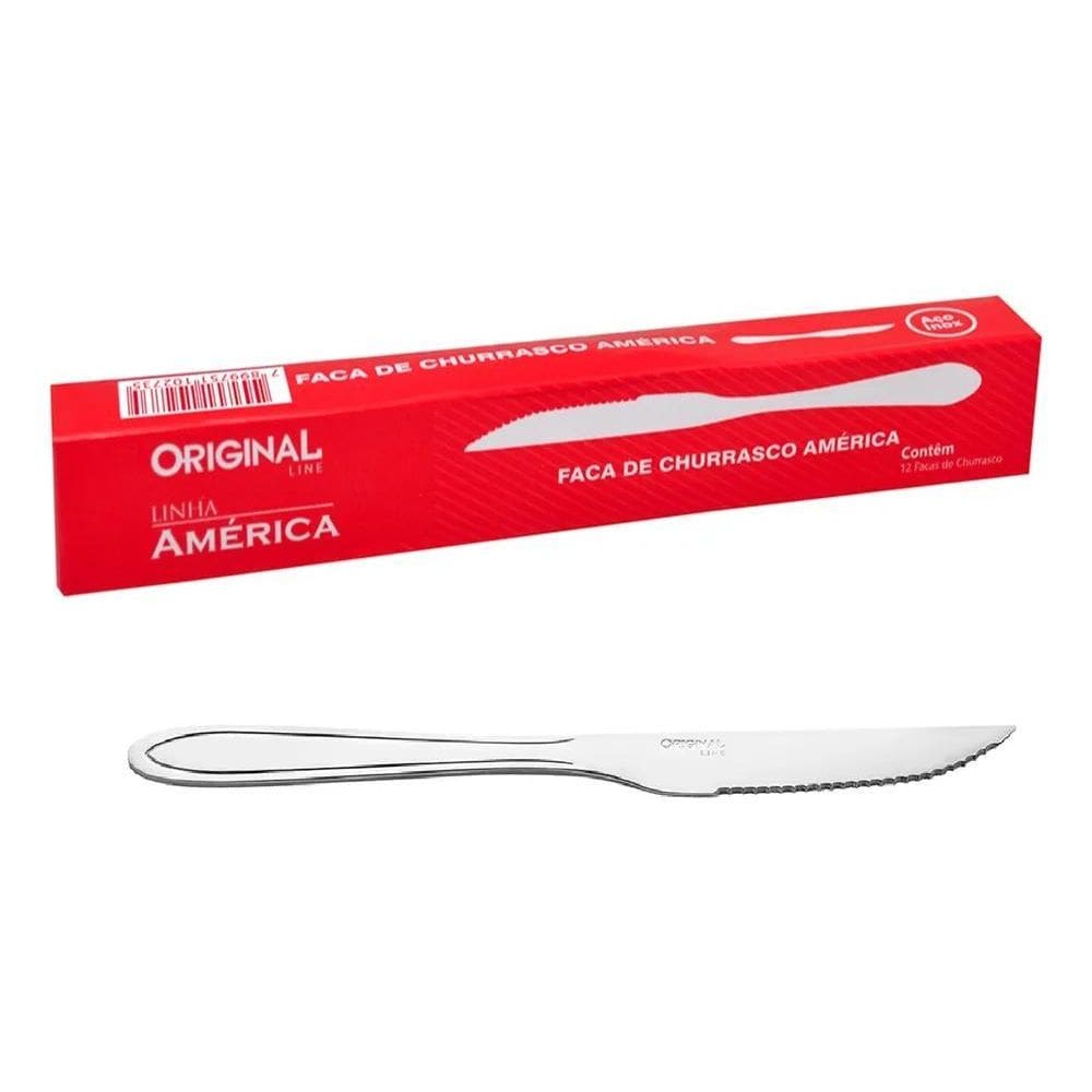 2X Faca De Mesa Churrasco América Com 12 Peças Restaurante B